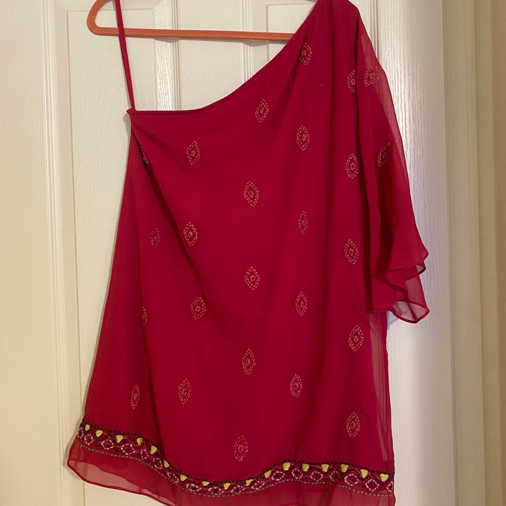 One shoulder mini dress - embroidered